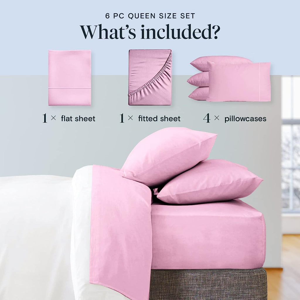 LuxClub 6 PC Queen Sheet Set Bamboo Sheets Deep Pockets 18" Eco Friendly Wrinkle Free Cooling Sheets Machine Washable Hotel Bedding Silky Soft - Light Plum Queen