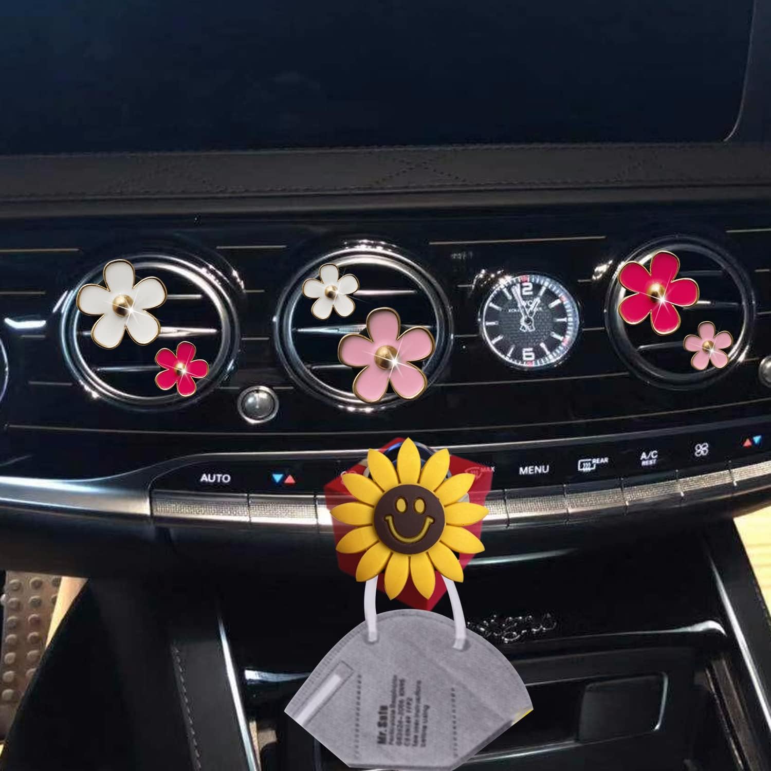 6 Pcs Daisy Air Vent Clips, Cute Flower Car Diffuser Vent Clips Car Air Fresheners Vent Clips Car Interior Decor Charm Car Decoration Cute Car Accessories for Women Girls + Mask Hook(Mixed Color)
