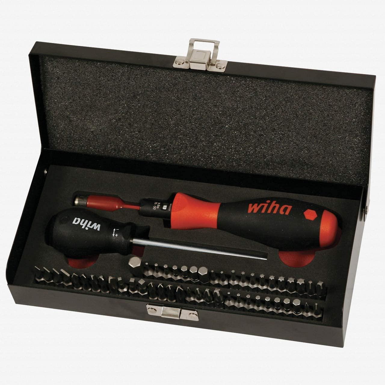 Wiha 28595 Torque Screwdriver and Bits Box Set 10-50 in-lbs, 53 Pieces