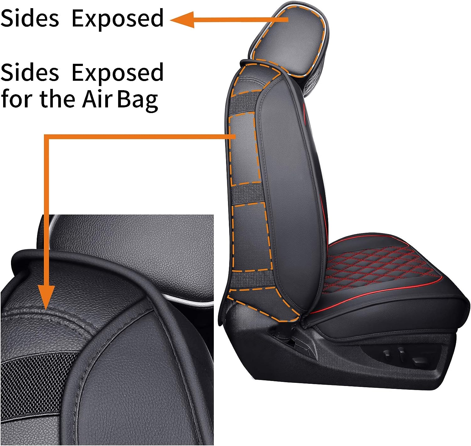 Aierxuan Seat Covers for Cars Full Set Chevy Silverado GMC Sierra Trail Boss Z71 Pickup 2007-2024 1500 2500HD 3500HD Crew Double Extended Cab Waterproof Leather (Full Set, Black-Red)