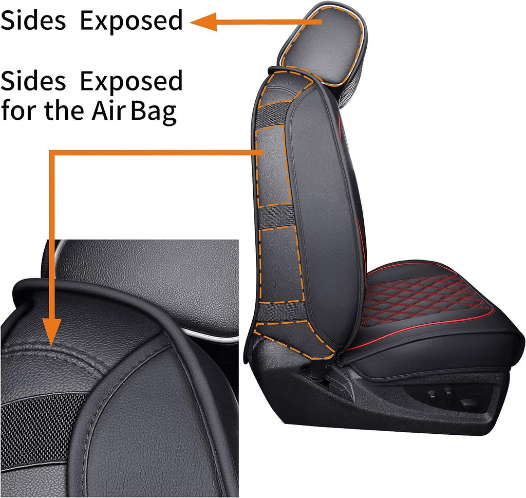 Aierxuan Chevy Chevrolet Silverado GMC Sierra Front Seat Covers Pickup Custom Fit 2007-2024 1500 2500HD 3500HD Crew Double Extended Cab Waterproof Leather Protectors (2 PCS Front, Black-Red)