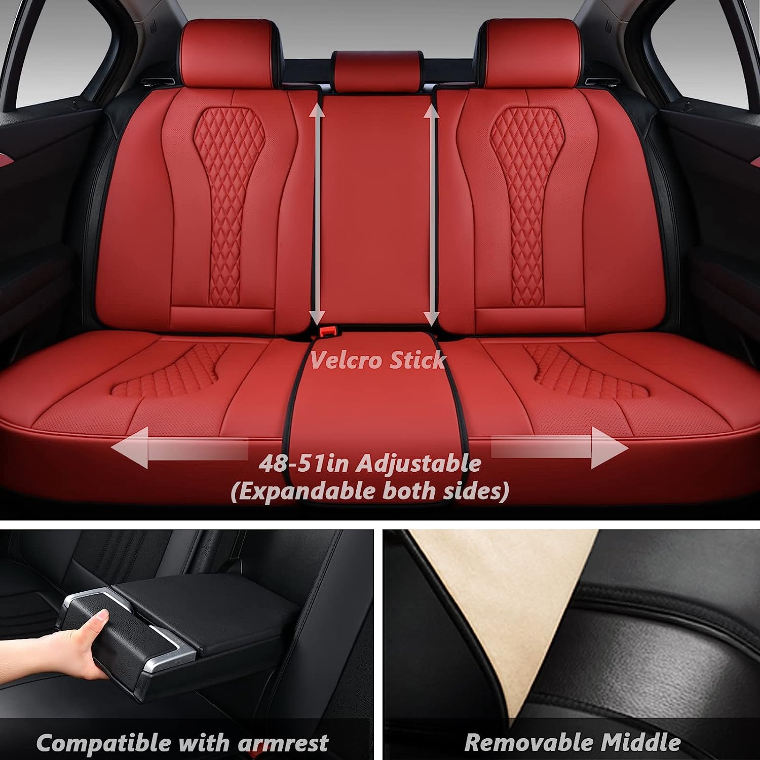 Coverado Leather Seat Covers Full Set, 5 Seats Universal Waterproof Luxury Leatherette Cushions for Cars, Front and Rear Seat Protectors, Auto Seat Covers Fit for Most Vehicles Red