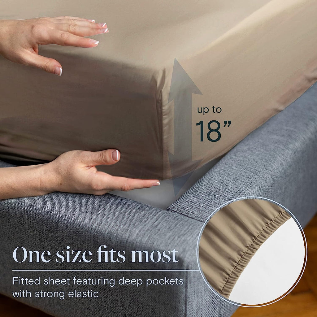 LuxClub 6 PC Full Size Sheet Set Bamboo Sheets Deep Pockets 18" Eco Friendly Wrinkle Free Cooling Sheets Machine Washable Hotel Bedding Silky Soft - Taupe Full…