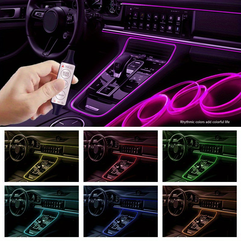 7-color Car Interior Lights, Decorative Ambient Lights Neon RGB LED Strips  USB Fiber Optic Lights