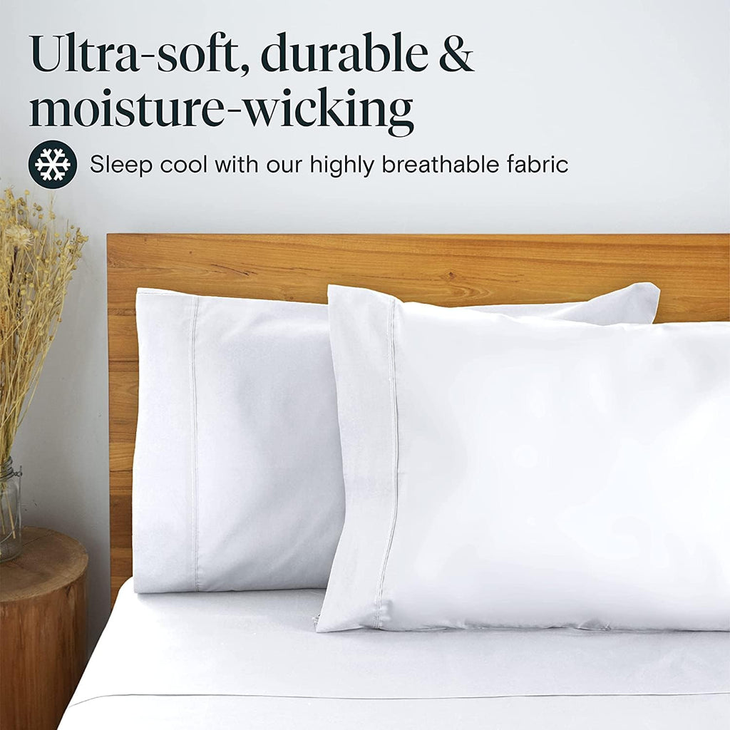 LuxClub 7 PC Extra Deep Pocket Split King Sheets &amp; Pillowcases Set - Hotel Bedding Silky Soft Eco Friendly Wrinkle Free Ultra Soft Cooling Bed Sheet Set deep Pocket up to 21" (Split King, White)