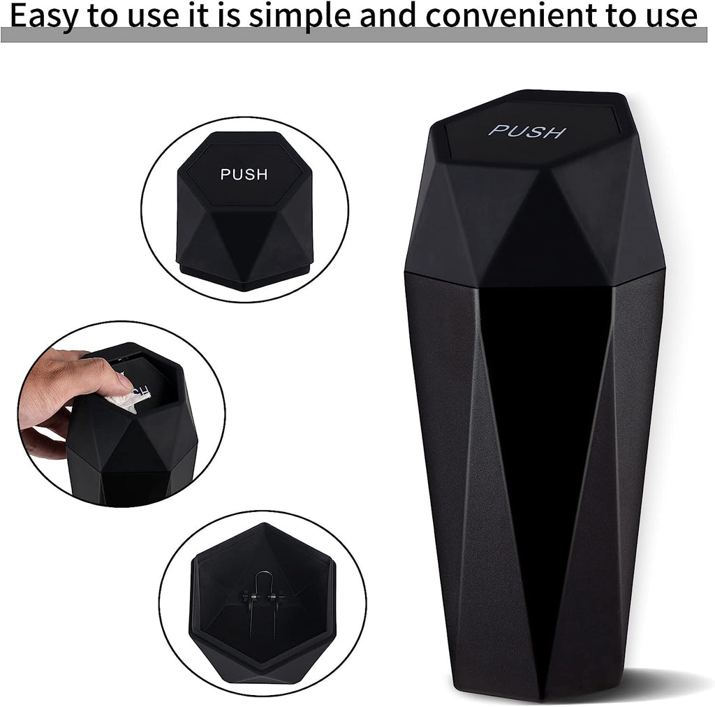 JUSTTOP Car Trash Can with Lid, Diamond  Small Automatic Portable Trash Can, Easy to Clean, Used in Car Home Office (Black)