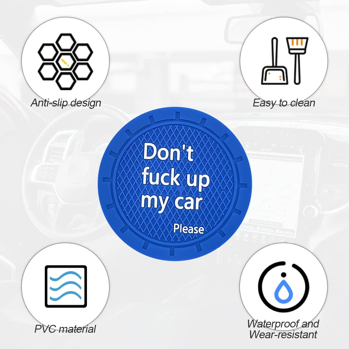 8sanlione 2 Pack Car Cup Holder Coasters, 2.75 Inch Non-Slip PVC Insert Cup Coaster, Anti-Scratch Auto Cup Mats for Women Men, Vehicle Interior Accessories Universal for Car, SUV, Truck (D Blue/2PCS)