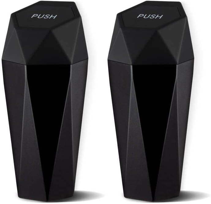 JUSTTOP Car Trash Can with Lid, Diamond  Small Automatic Portable Trash Can, Easy to Clean, Used in Car Home Office Interior Accessories, 2PCS (Black)