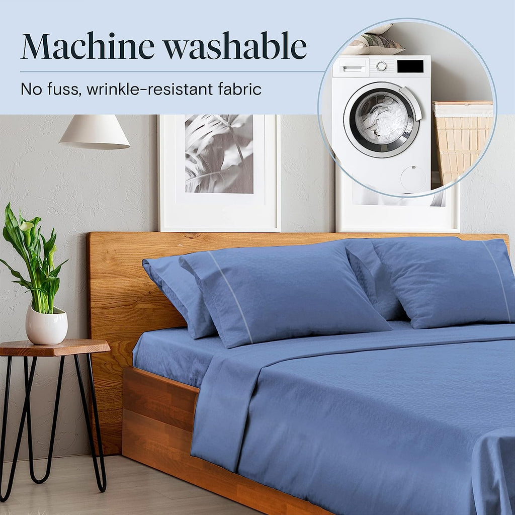 LuxClub 7 PC Split King Sheet Set Bamboo Sheets Deep Pockets 18" Eco Friendly Wrinkle Free Cooling Sheets Machine Washable Hotel Bedding Silky Soft - Oxford Split King