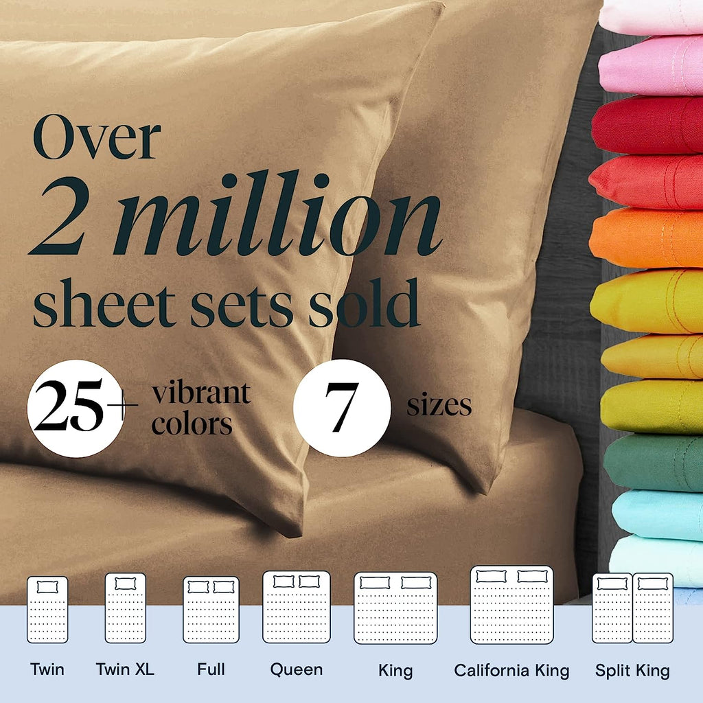 LuxClub 6 PC California King Size Sheet Set Bamboo Sheets Deep Pockets 18" Eco Friendly Wrinkle Free Cooling Sheets Machine Washable Hotel Bedding Silky Soft - Light Khaki California King