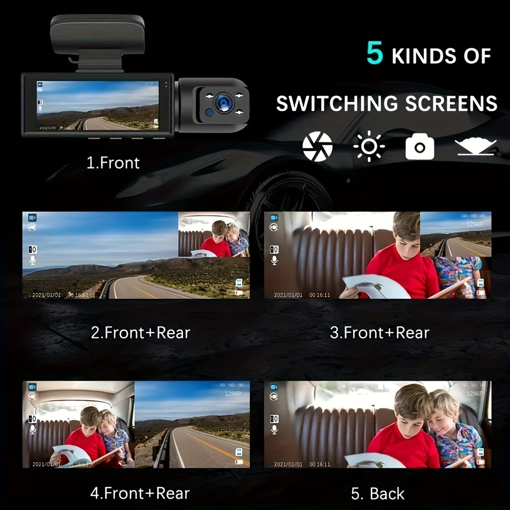 64GB Card,Dash Cam For Cars,1080P Dual Camera, Front Inside,3.16 Inch IPS Screen,G Sensor High Definition Night Vision Loop Record,Wide Angle