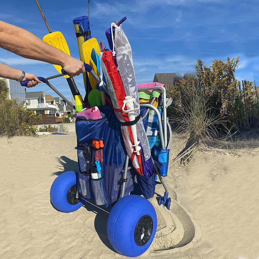 RollX Foldable Storage Wagon Beach Cart 12 inch Balloon Wheels - ( Pump Included ) (Blue)