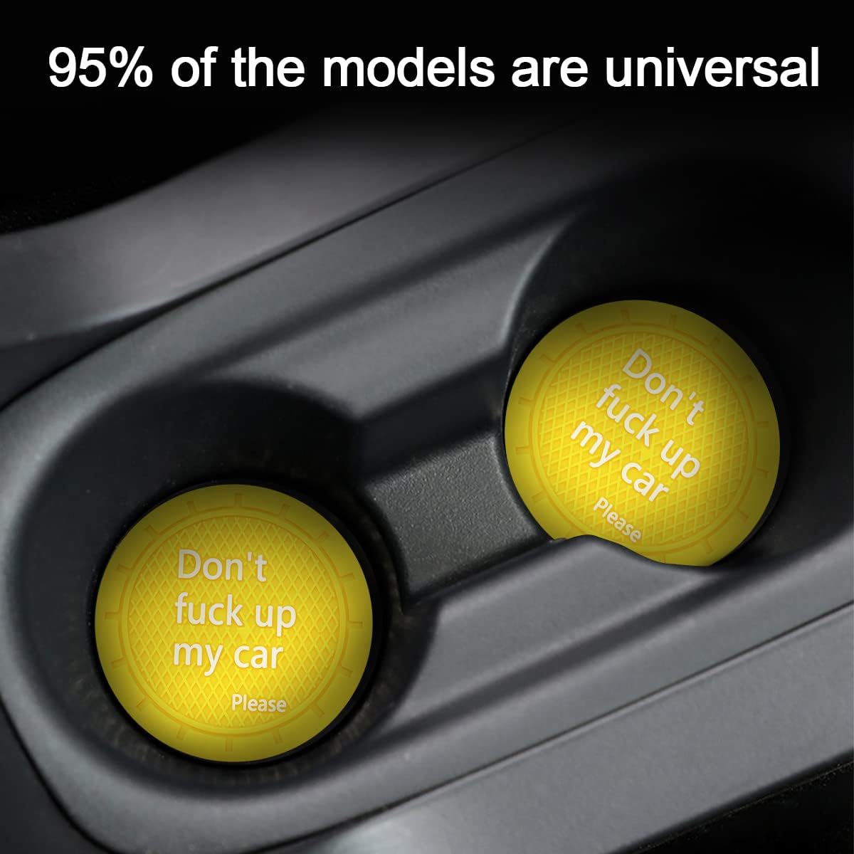 2 Pack Car Cup Holder Coasters, 2.75 Inch Non-Slip PVC Insert Cup Coaster, Anti-Scratch Auto Cup Mats for Women Men, Vehicle Interior Accessories Universal for Car, SUV, Truck (D Yellow/2PCS)