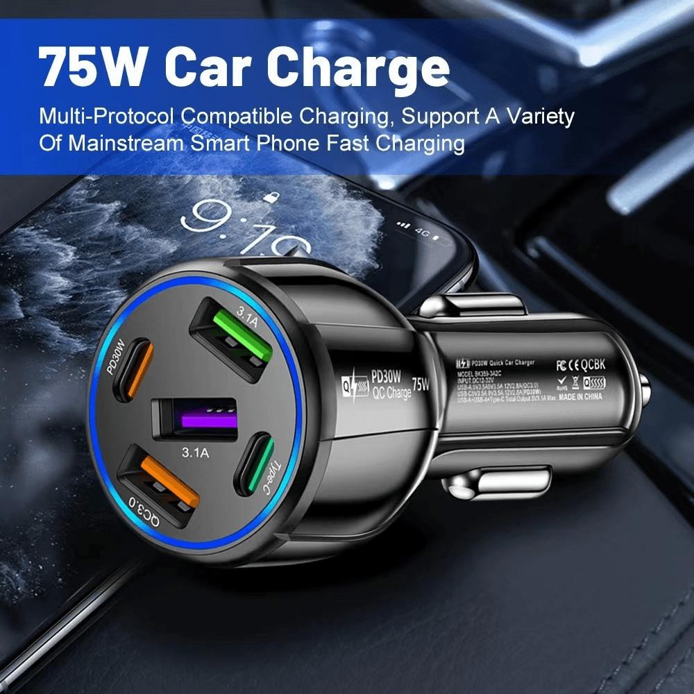 5 Ports USB PD  Car Adapter Charger QC3.0 Type C,In-Car Adapter Fast Charging, For  Phone Multiple Watt Wireless Plug Super Lighter  Cigar