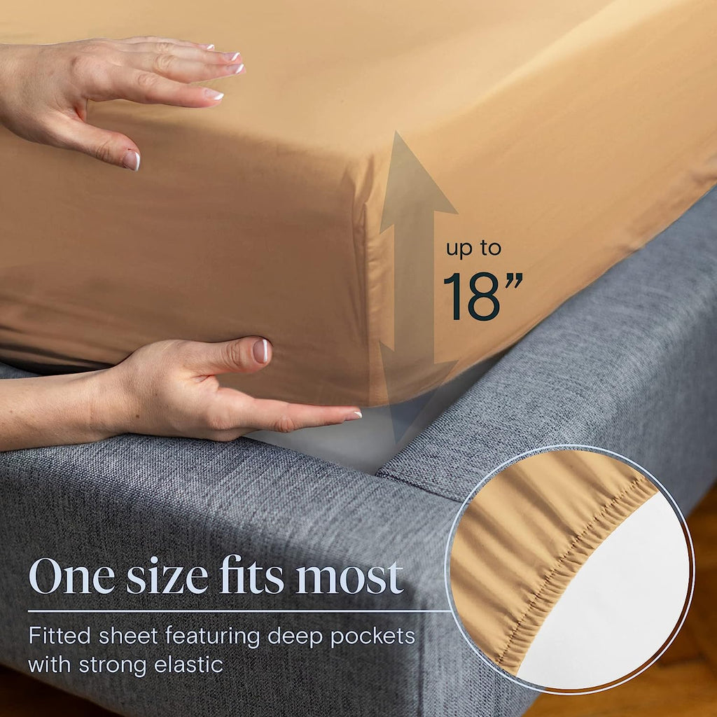 LuxClub 7 PC Split King Sheet Set Bamboo Sheets Deep Pockets 18" Eco Friendly Wrinkle Free Cooling Sheets Machine Washable Hotel Bedding Silky Soft - Gold Split King