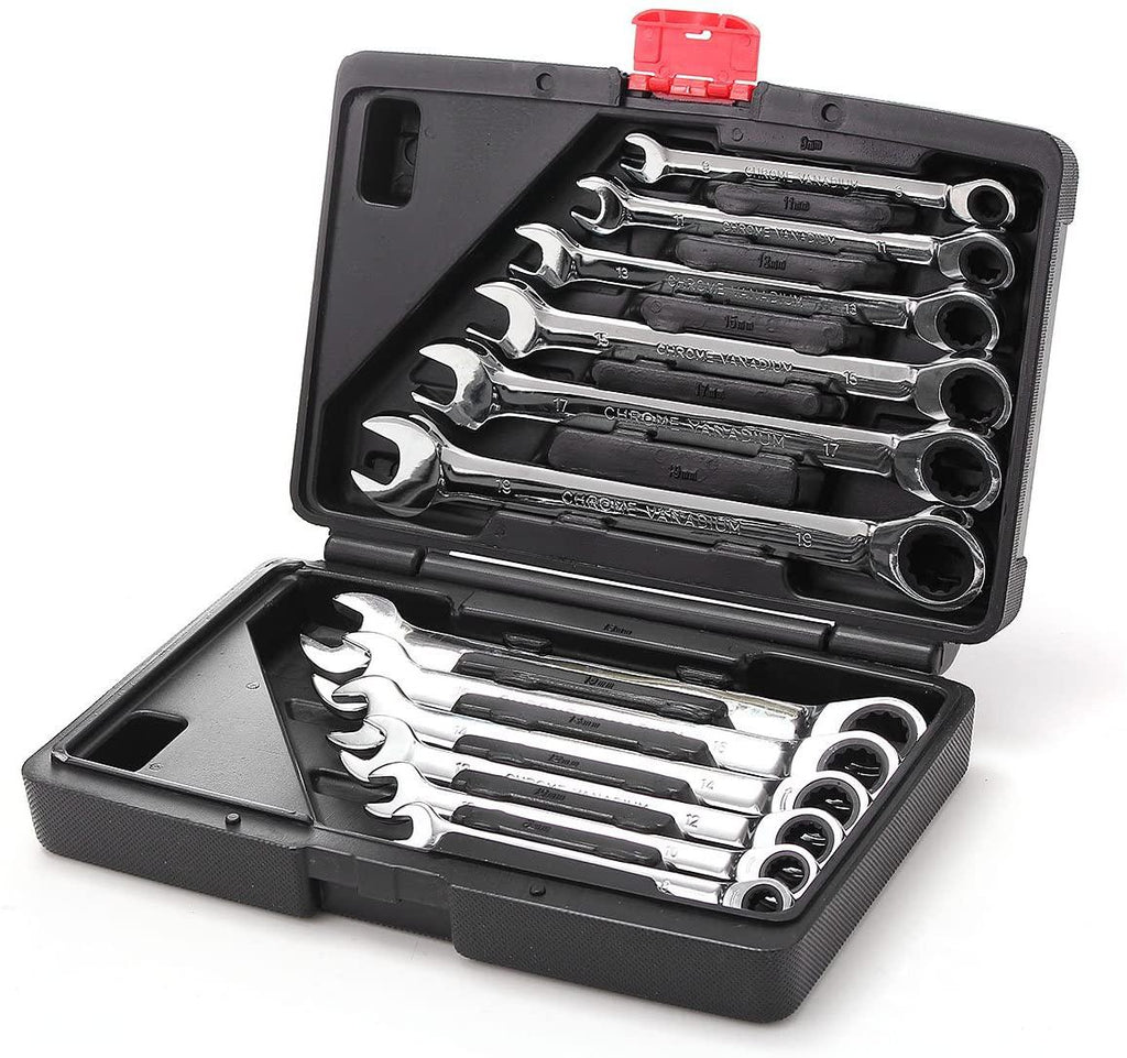 ZHENWOCAI 12pc Metric Ratcheting Spanner Combination Wrenche Hand Tools 9mm-18mm CR-V Steel New