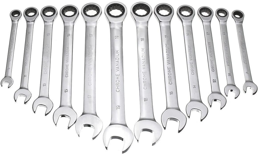 ZHENWOCAI 12pc Metric Ratcheting Spanner Combination Wrenche Hand Tools 9mm-18mm CR-V Steel New