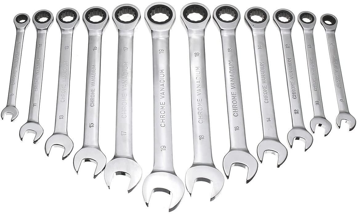 ZHENWOCAI 12pc Metric Ratcheting Spanner Combination Wrenche Hand Tools 9mm-18mm CR-V Steel New