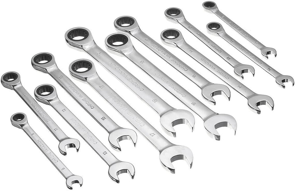 ZHENWOCAI 12pc Metric Ratcheting Spanner Combination Wrenche Hand Tools 9mm-18mm CR-V Steel New