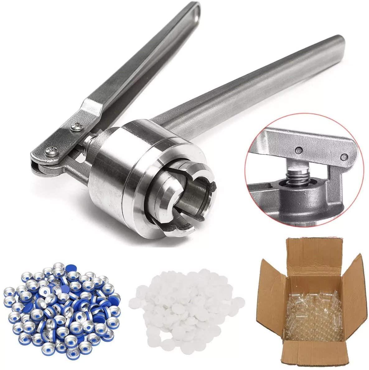 SH-CHEN Pilers, Pliers 20MM Manual Crimper Hand Seal Ring Machine Tool with 100 Vials and Stoppers and Caps Multifunction Tool Industrial Hand Tools