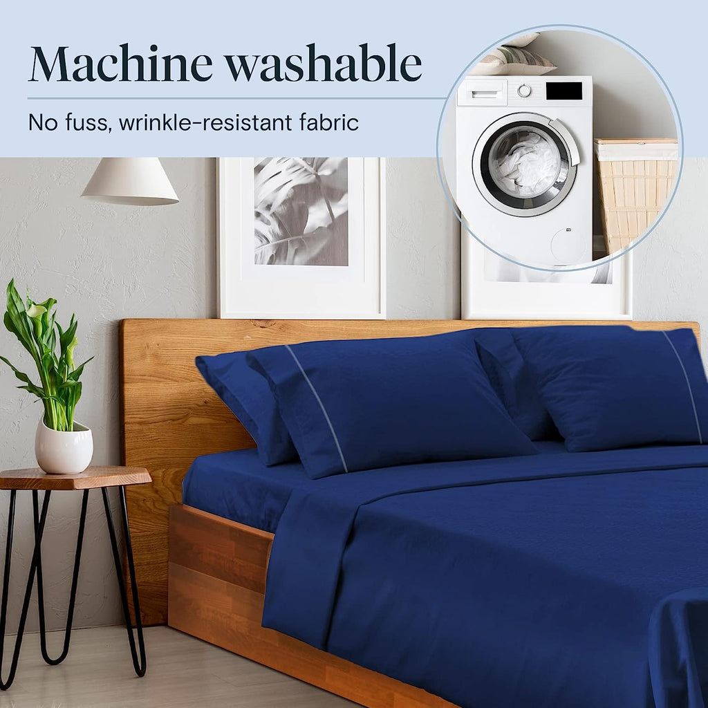 LuxClub 6 PC Queen Sheet Set Bamboo Sheets Deep Pockets 18" Eco Friendly Wrinkle Free Cooling Sheets Machine Washable Hotel Bedding Silky Soft - Navy Queen