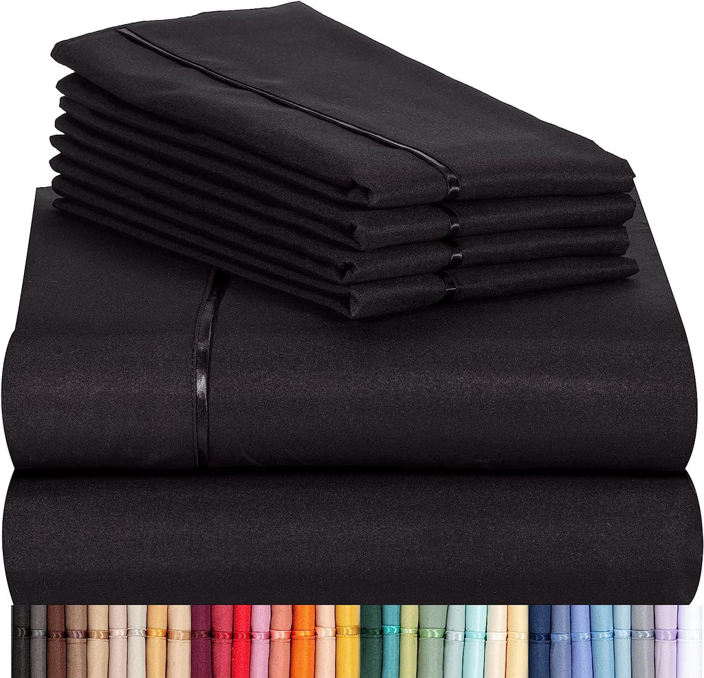 LuxClub 6 PC Queen Sheet Set Bamboo Sheets Deep Pockets 18" Eco Friendly Wrinkle Free Cooling Sheets Machine Washable Hotel Bedding Silky Soft - Black Queen