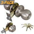 Steel Entry Door Knob Combo Lock Set with Deadbolt and 18 Keys Total, (3-Pack, Keyed Alike)