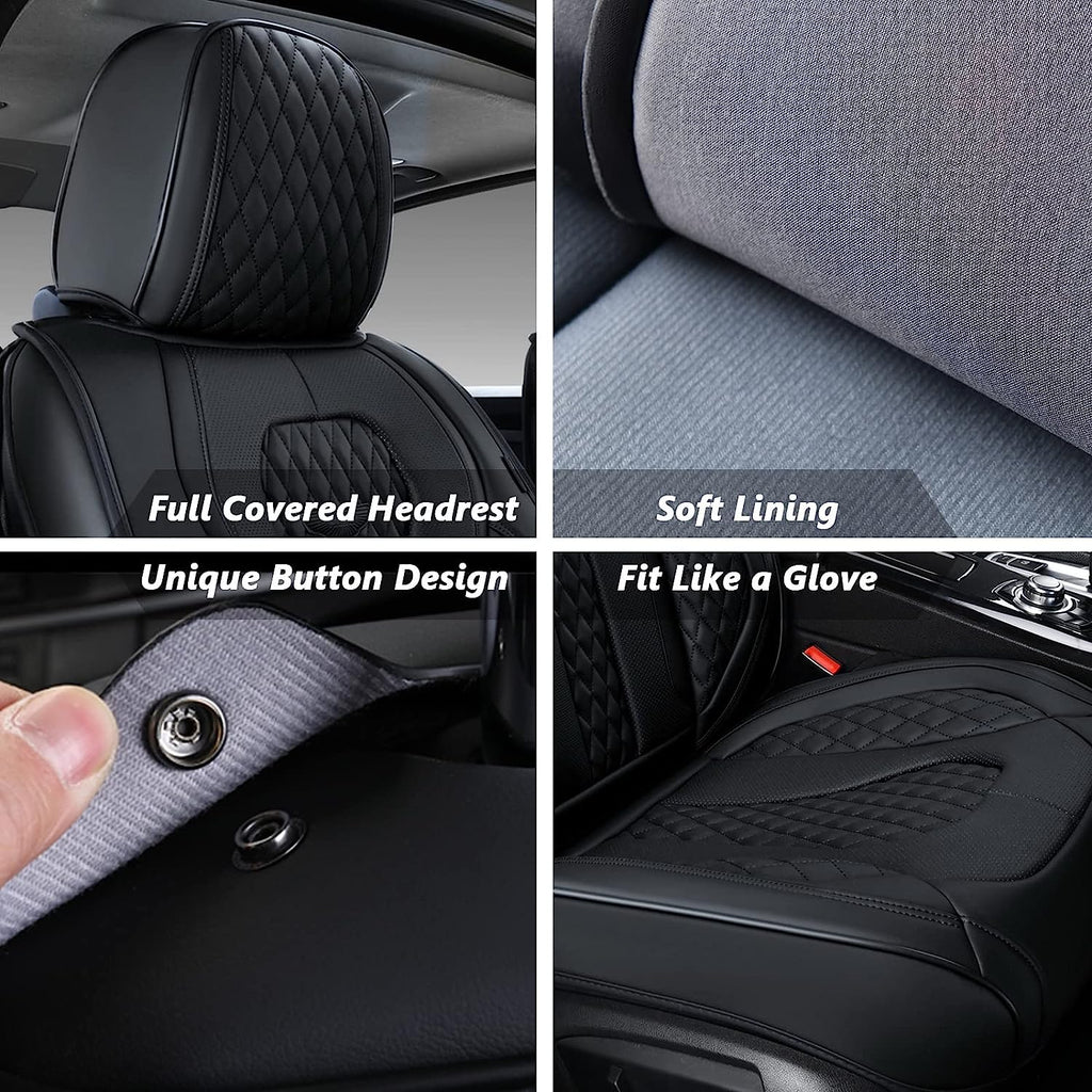 Coverado Leather Seat Covers Front, 2-Pack Universal Seat Covers for Cars, Waterproof Luxury Leatherette Car Seat Cushions, Auto Car Seats Protectors, Driver Seat Covers Fit for Most Vehicles Black