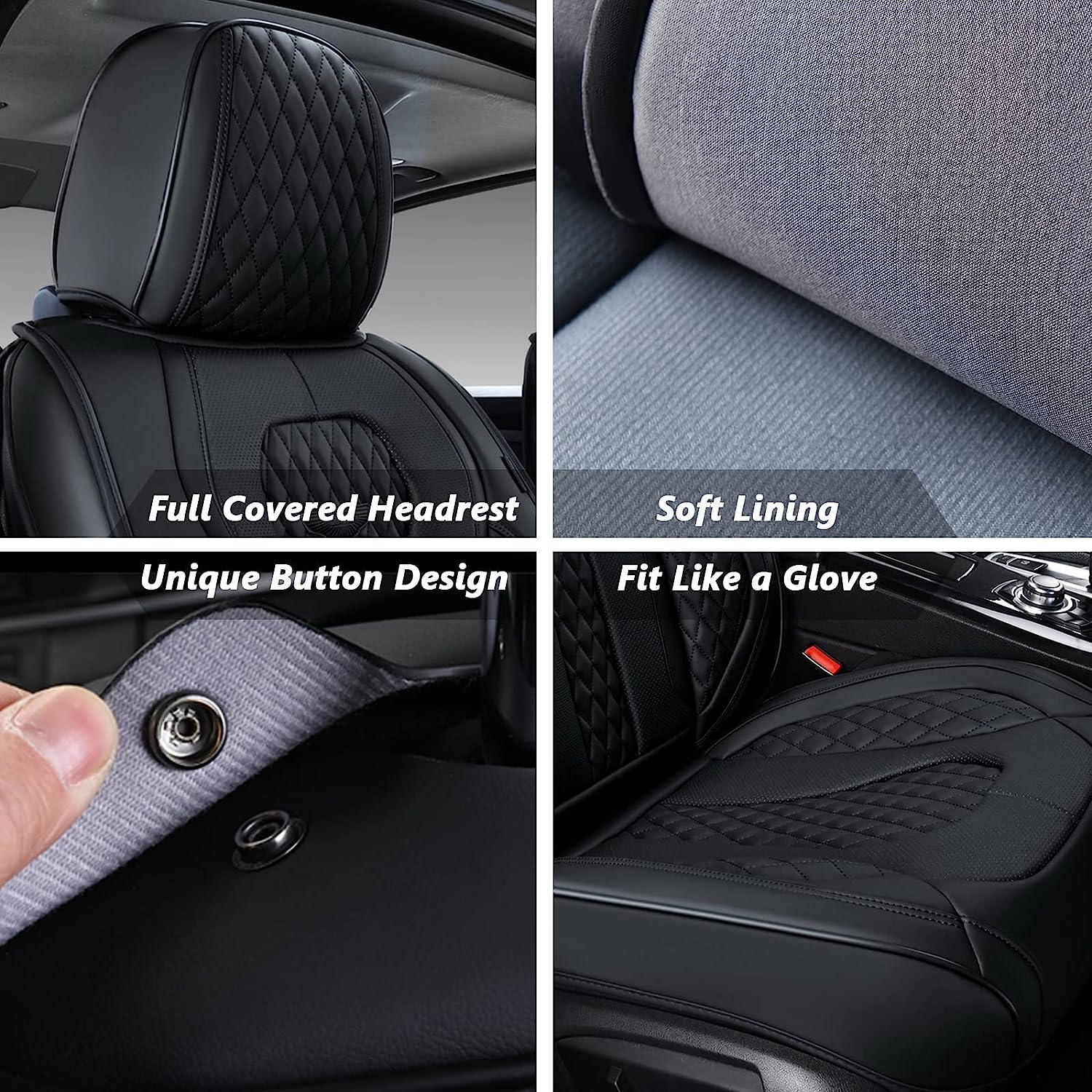 Coverado Leather Seat Covers Full Set, 5 Seats Universal for Cars, Waterproof Luxury Leatherette Cushions, Front and Rear Protectors, Auto Fit Most Vehicles Black