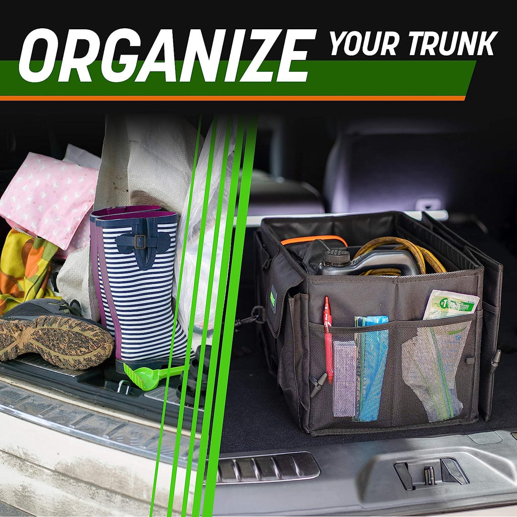 DRIVE AUTO PRODUCTS - Compact Black Car Trunk Organizer with Adjustable Straps