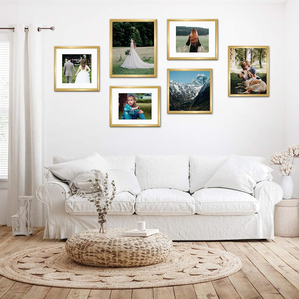 upsimples 16x20 Picture Frame Set of 5, Display Pictures 11x14 with Mat or 16x20 Without Mat, Wall Gallery Poster Frames, Gold