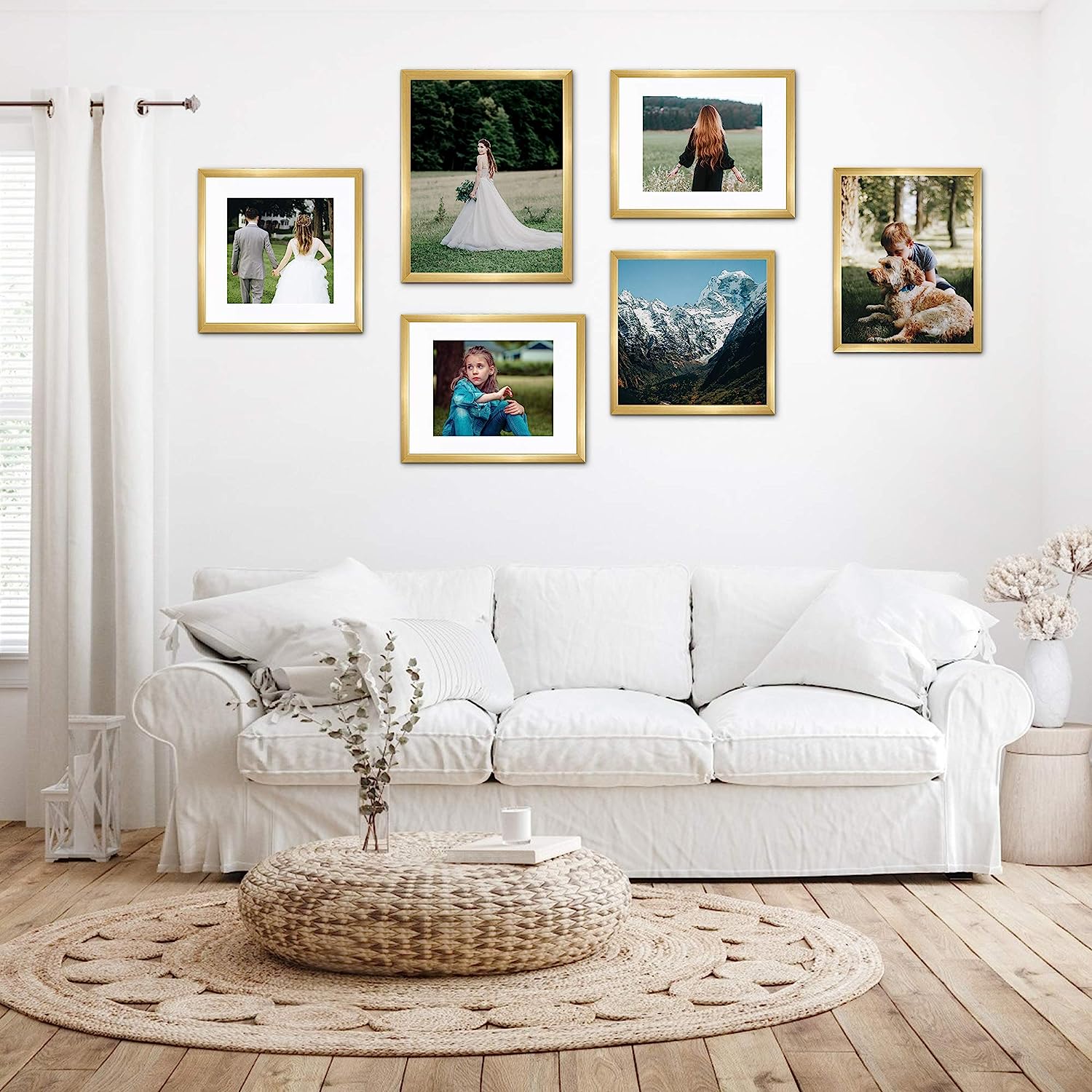 upsimples 9x12 Picture Frame Set of 5,Display Pictures 6x8 with Mat or 9x12 Without Mat,Wall Gallery Photo Frames, Gold