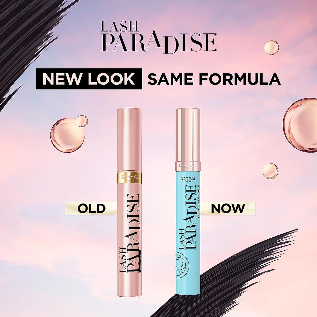 L'Oreal Paris Voluminous Makeup Lash Paradise Waterproof Mascara, Voluptuous Volume, Intense Length, Feathery Soft Full Lashes, No Smudging, No Clumping, Black, 0.25 Fl Oz (Pack of 2)