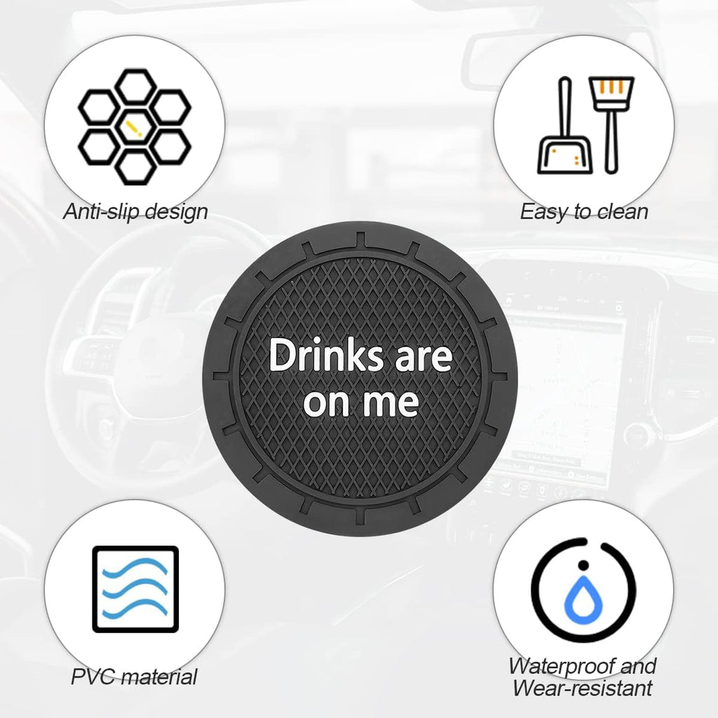 8sanlione 2 Pack Car Cup Holder Coasters, 2.75 Inch Non-Slip PVC Insert Cup Coaster, Anti-Scratch Auto Cup Mats for Women Men, Vehicle Interior Accessories Universal for Car, SUV, Truck (B Black/2PCS)