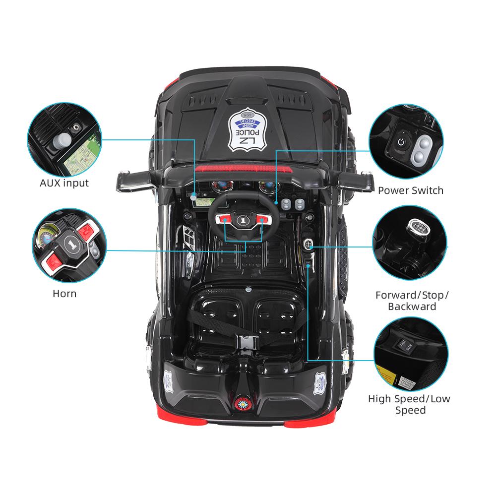 12V Power Wheels, 3 Speeds Ride On Car Truck for Child 3-7, Double Drive Electric Cars with Remote Control, LED Lights, Kids Vehicle for Christmas Gifts to Ride on Pavement Grass Mud, Black, Q8002