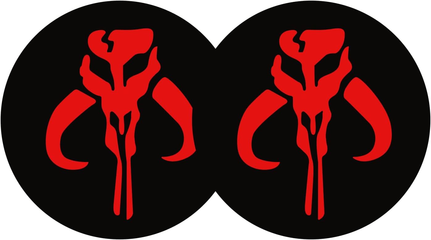 Car Coasters for Mandalorian Warriors Skull 2PCS 2.75" Car Cup Holder Coasters for Star Wars Red Mandalorian Logo Car Cup Holder Insert Coasters by FLYEEGO