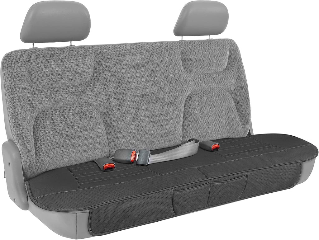 Motor Trend Seat Cover for Cars Trucks SUV, Faux Leather Rear Bench Black Padded Car Seat Cover with Storage Pockets, Premium Interior Car Seat Cover