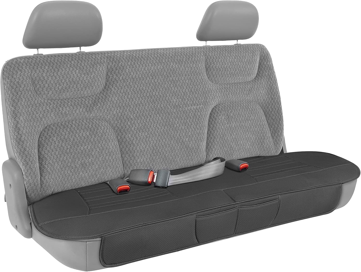 Motor Trend Seat Cover for Cars Trucks SUV, Faux Leather Rear Bench Black Padded Car Seat Cover with Storage Pockets, Premium Interior Car Seat Cover