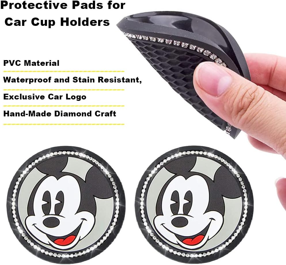 2PCS Car Cup Holders Coasters Mickey Mouse,Black Silicone Anti-Slip Car Coasters Car Interior Accessories -Universal Size, Black