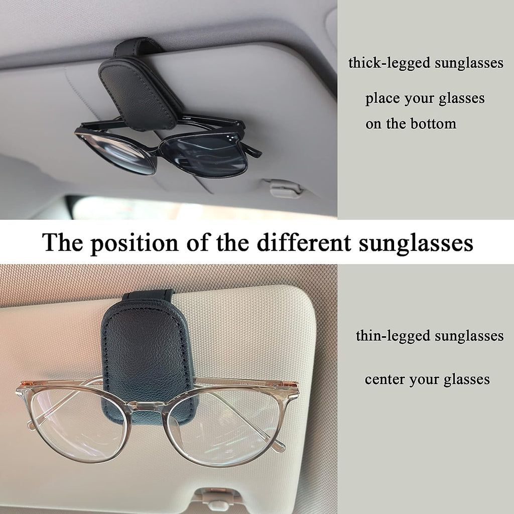 KIWEN Sunglasses Holders for Car Sun Visor, Magnetic Leather Glasses Eyeglass Hanger Clip for Car, Ticket Card Clip Eyeglasses Mount (Beige)
