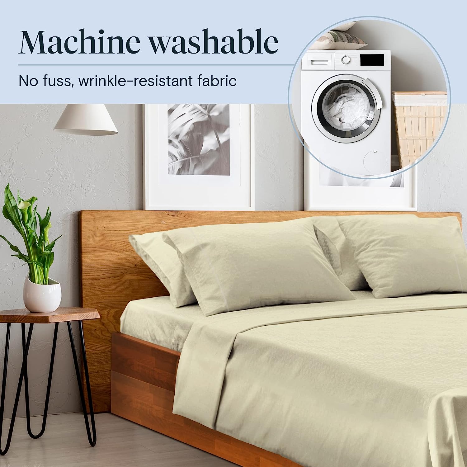 LuxClub 6 PC Full Size Sheet Set Bamboo Sheets Deep Pockets 18" Eco Friendly Wrinkle Free Cooling Sheets Machine Washable Hotel Bedding Silky Soft - Light Taupe Full