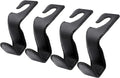 EldHus Seat Hooks for Purses and Bags, 4 Pack Car Purse Holder for Grocery Bag Handbag Clothes, Metal Headrest Hooks Covered by Leather, Black