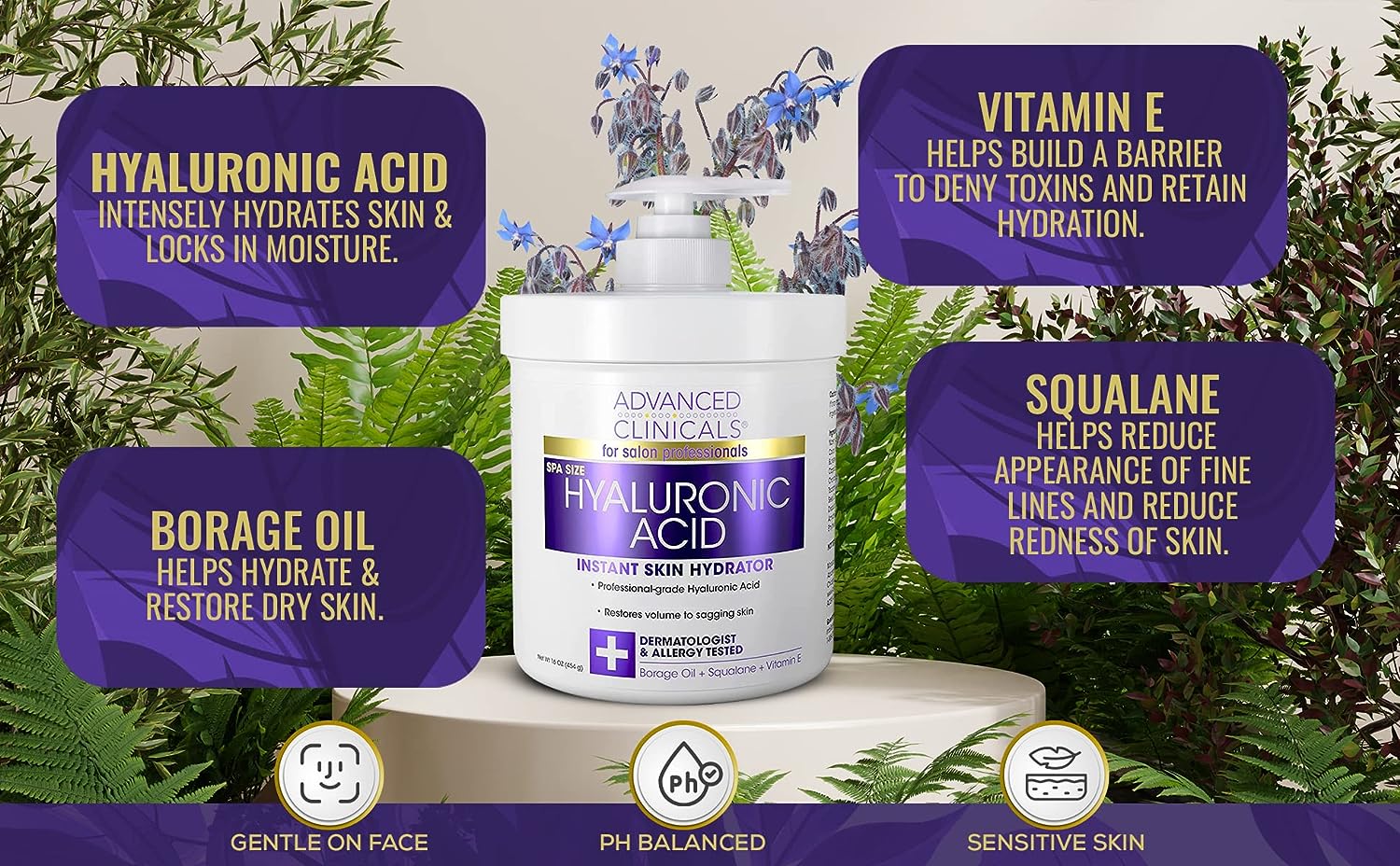 Advanced Clinicals Hyaluronic Acid Body Lotion &amp; Face Moisturizer W/Vitamin E | Hydrating Dry Skin Firming Lotion Minimizes Look Of Wrinkles, Stretch Marks, &amp; Crepey Skin | Skin Care Products, 2pc