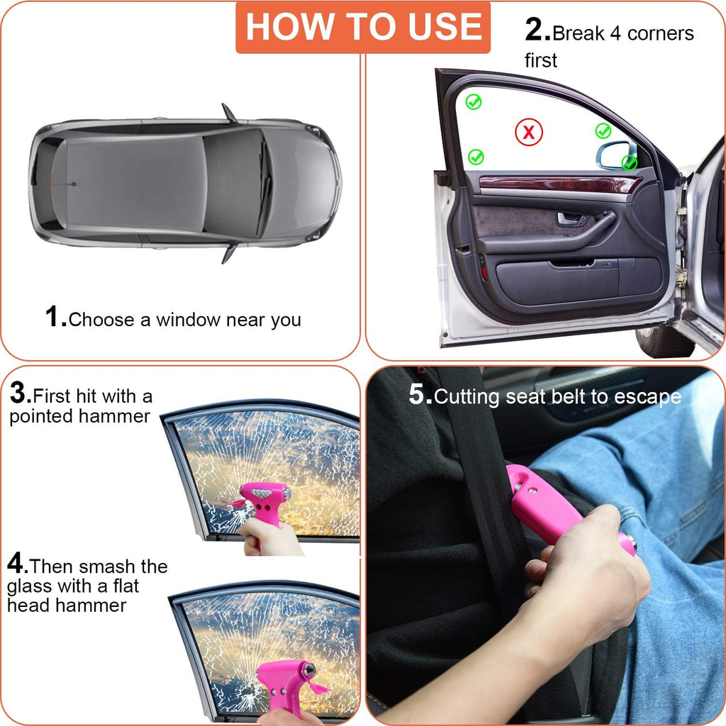 THINKWORK Car Safety Hammer Gift for Women, Three-in-One Tool with Window Breaker and Seat Belt Cutter, Safety Emergency Car Escape Tool for Family, Children.