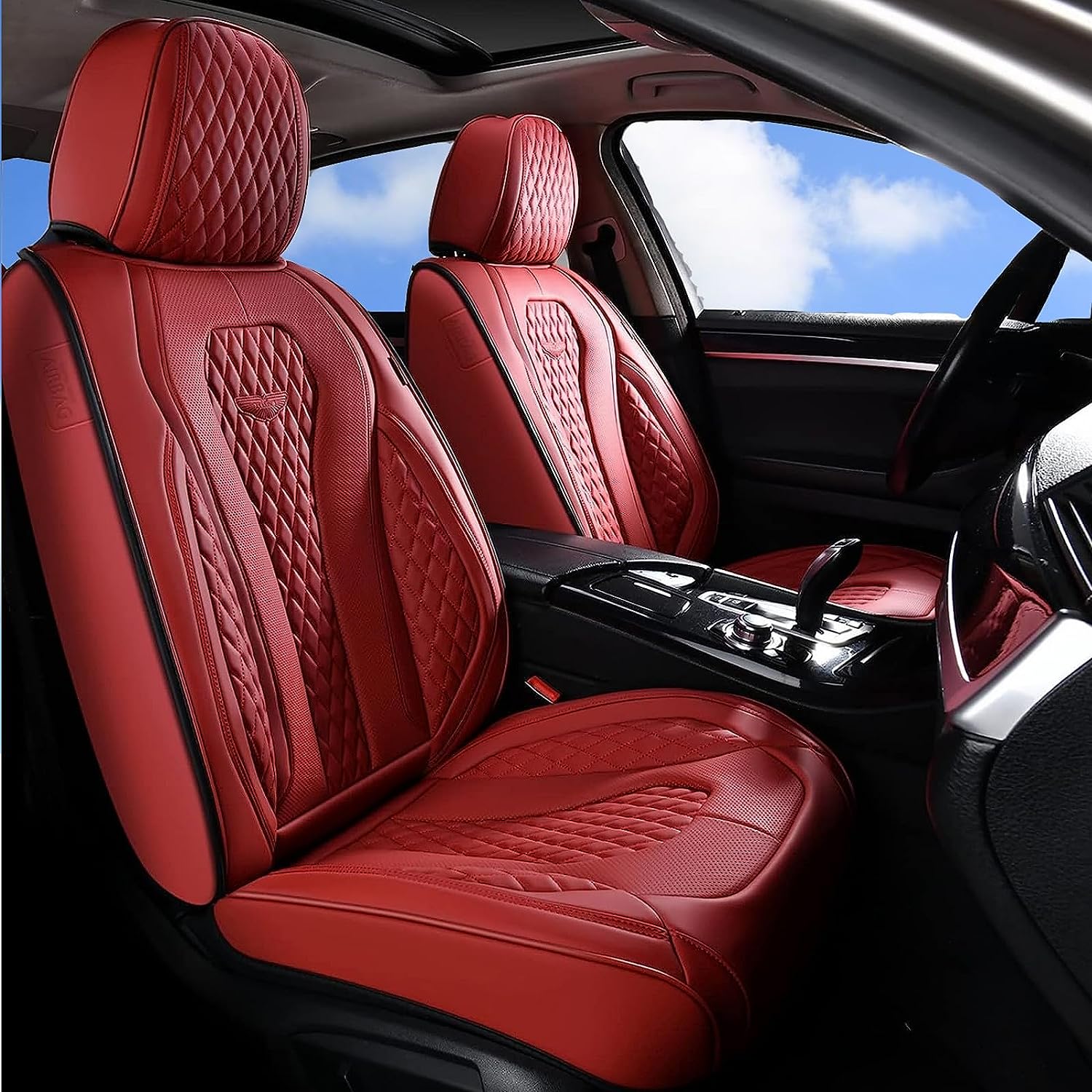 Coverado Leather Seat Covers Full Set, 5 Seats Universal Waterproof Luxury Leatherette Cushions for Cars, Front and Rear Seat Protectors, Auto Seat Covers Fit for Most Vehicles Red