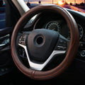 Valleycomfy Steering Wheel Covers Universal 15.75 inch - Genuine Leather, Breathable, Anti Slip &amp; Odor (Coffee, L(15" 1/2-16"))