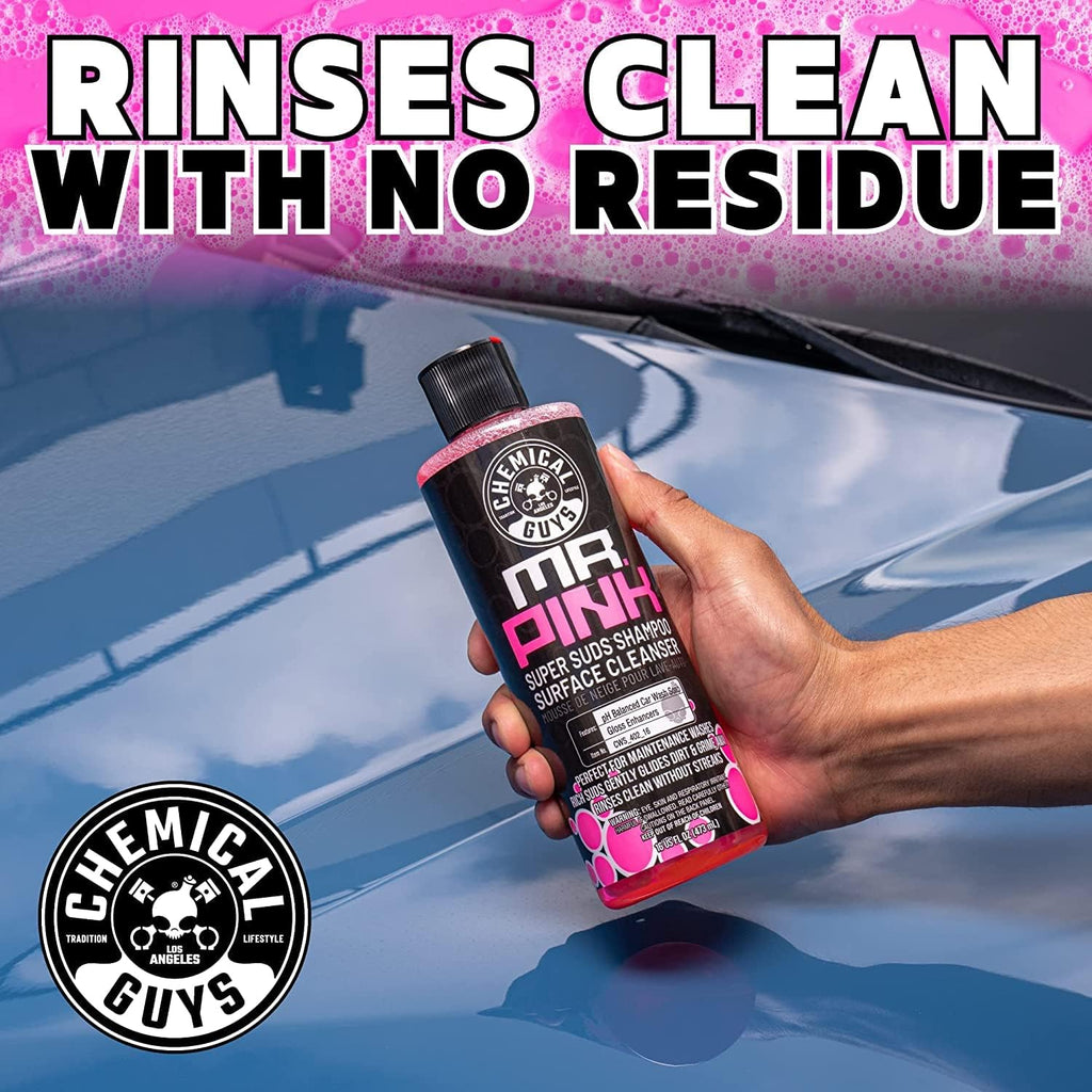 Chemical Guys CWS_402_16BK Car Wash Detailing Bucket, Mitt &amp; Accessories Bundle (6 Items) Featuring Mr. Pink Foaming Car Wash Soap, 16 fl oz - Works on Cars, Trucks, SUVs, RVs &amp; More