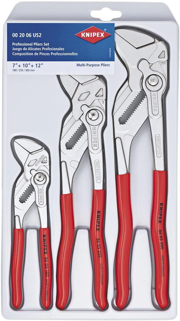 KNIPEX Tools 00 20 06 US2, Pliers Wrench 3-Piece Set &amp; Tools 81 11 250 SBA 10" Pipe and Connector Pliers with Soft Jaws (843221021412)