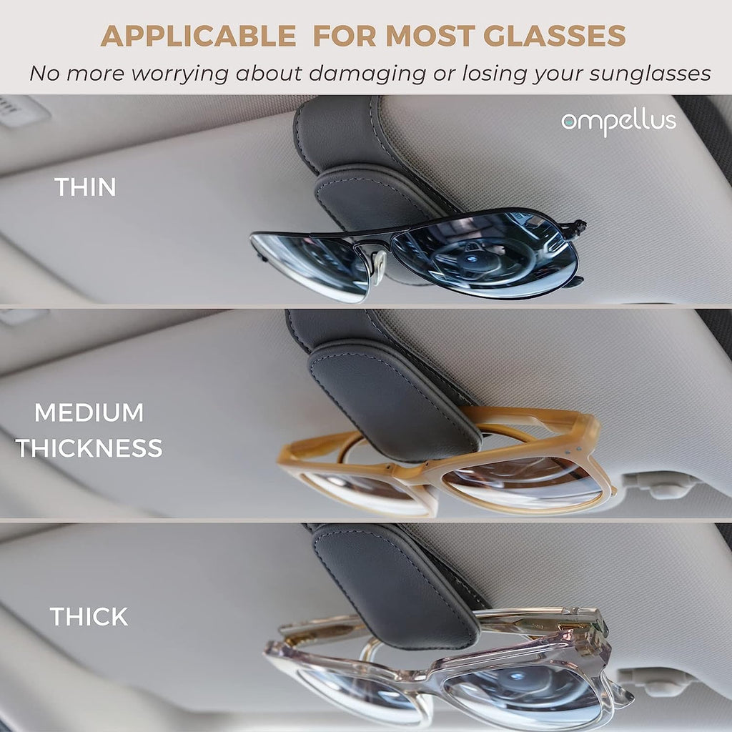 Ompellus Magnetic Leather Sunglass Holder, Eyeglass Hanger Clip for Car Sun Visor, Suitable for Different Size Eyeglasses (Beige)