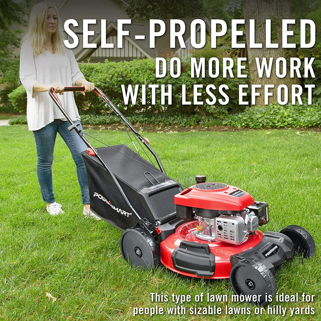 PowerSmart Self Propelled Lawn Mower, 22 inch & 170CC, Self Propelled Gas Lawn Mower with Bag, 4-Stroke Engine, 3-in-1 Gas Mower, 5 Adjustable Cutting Heights (1.18''-3.0'' )
